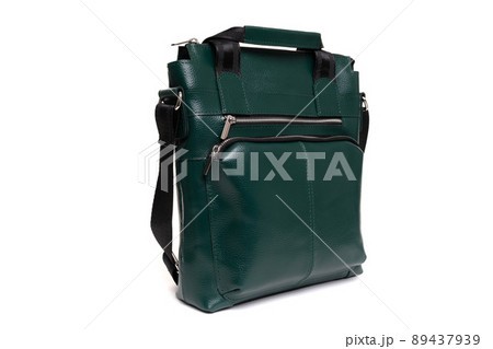 men's leather bag of Emerald color on a white isolated background 89437939