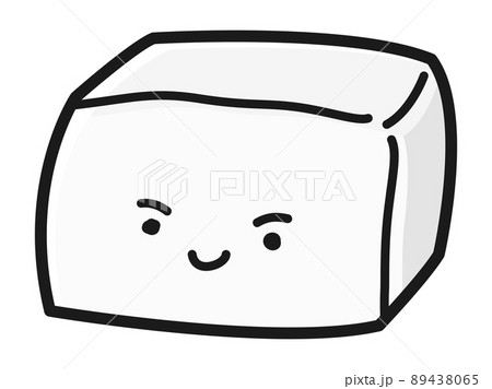 豆腐のキャラクターのイラスト 白黒 のイラスト素材