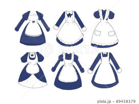 ネイビーのメイド服のイラストセット ネイビーのメイド服のイラストセット 89438379
