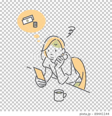 A woman operating a smartphone at a cafe Simple and stylish line drawing illustration A woman operating a smartphone at a cafe Simple and stylish line drawing illustration 89441144