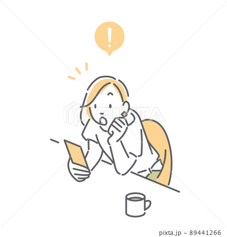 カフェでスマホを操作する女性 シンプルでお洒落な線画イラスト カフェでスマホを操作する女性 シンプルでお洒落な線画イラスト 89441266