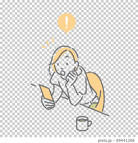 カフェでスマホを操作する女性 シンプルでお洒落な線画イラスト カフェでスマホを操作する女性 シンプルでお洒落な線画イラスト 89441266