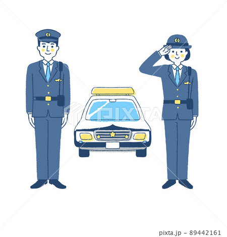 警察官の男女とパトカーのイラスト素材