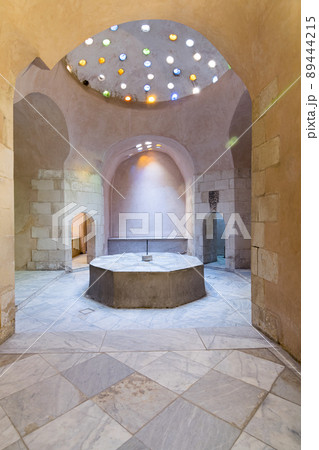 Interior of historical traditional bathhouse (Hamam Inal), Medieval Cairo, Egypt Interior of historical traditional bathhouse (Hamam Inal), Medieval Cairo, Egypt 89444215