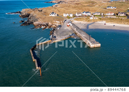 Aerial view of Portnablagh Pier, County Donegal, Ireland 89444768