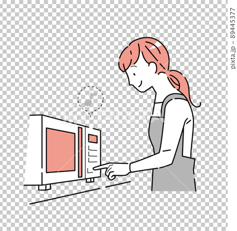 Illustration of a young woman chin in the microwave 89445377