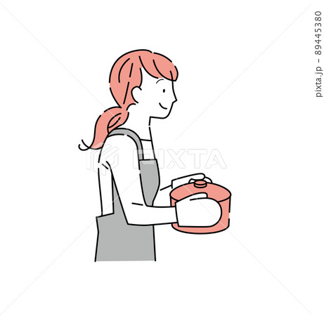 鍋を運ぶ若い女性のイラスト 89445380