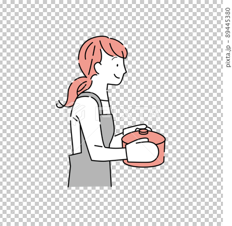 鍋を運ぶ若い女性のイラスト 89445380
