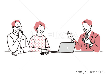 人物 商談をするシニア夫婦とビジネスパーソン 人物 商談をするシニア夫婦とビジネスパーソン 89446169