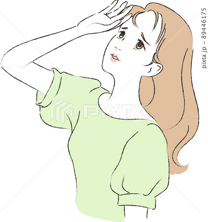 日差しを気にして手をかざす若い女性の上半身のイラスト素材