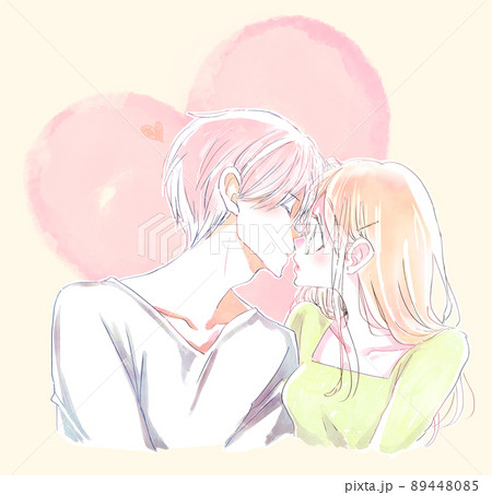 キスをしようとする男女　ハート型 89448085