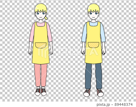 保育士風のエプロンを身に着けた白人男女 89448374