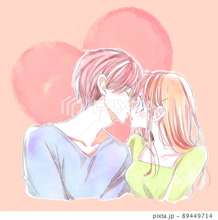 キスをしようとする男女 ハート型のイラスト素材