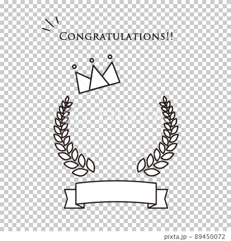 王冠と月桂樹のCongratulationsモノクロラインアイコン 王冠と月桂樹のCongratulationsモノクロラインアイコン 89450072