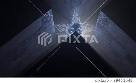 CGライトニング 放電する球体と模様のある立方体 CGライトニング 放電する球体と模様のある立方体 89451649