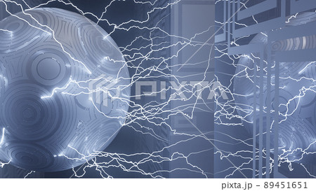 CGライトニング　放電する球体と模様のある立方体 89451651