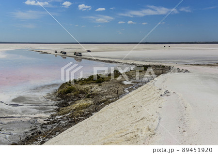 Salt lagoon,Dunaliella salina coloration, La Pampa, Argentina 89451920