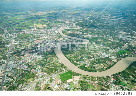 Beautiful Curve River was shot on the plane in the noon. It can see farming and valley all around. Beautiful Curve River was shot on the plane in the noon. It can see farming and valley all around. 89452293