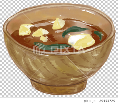 豆腐とわかめのお味噌汁の水彩イラスト 89453729