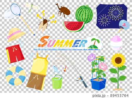 summer　夏のイメージイラスト素材セット　かわいい　ベクター 89453764