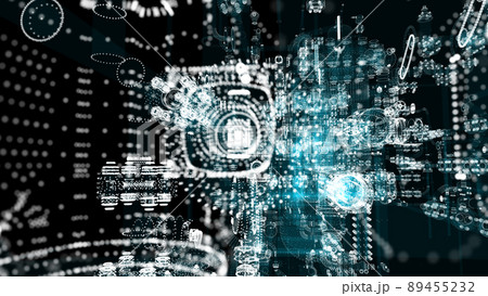 Particle hologram industrial equipment, valves, pipes and sensors Particle hologram industrial equipment, valves, pipes and sensors 89455232