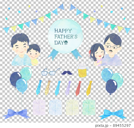 父の日の親子と装飾の手書き風イラストセット 父の日の親子と装飾の手書き風イラストセット 89455297