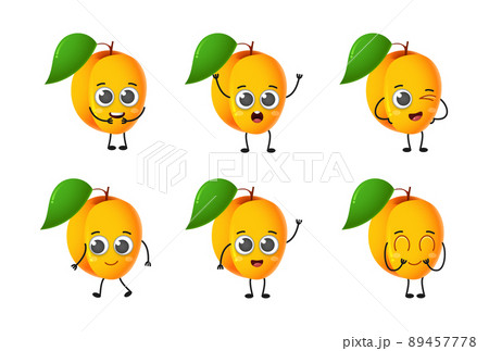 Set of cute cartoon apricot fruit vector character set isolated on white background 89457778