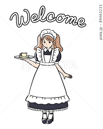 メイドのイラスト（手描きのゆるいタッチ）のイラスト素材 [89463233