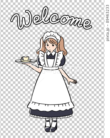 メイドのイラスト（手描きのゆるいタッチ）のイラスト素材 [89463233