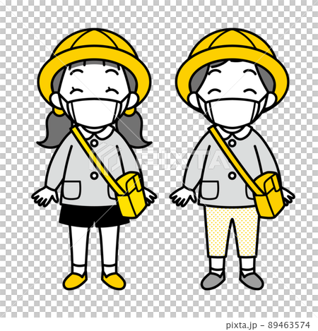 Little girl and boy wearing masks and children's clothes (simple) 89463574