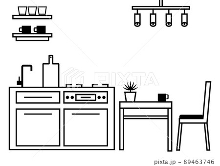 線画のキッチンとダイニングテーブルセット 線画のキッチンとダイニングテーブルセット 89463746
