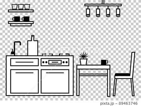 線画のキッチンとダイニングテーブルセット 線画のキッチンとダイニングテーブルセット 89463746