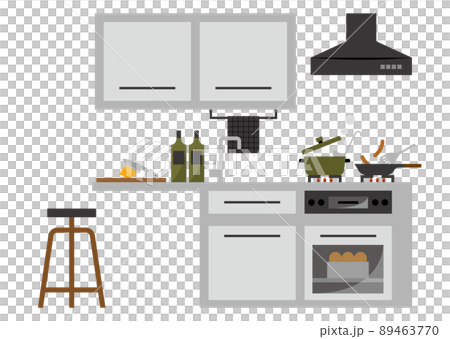カウンターキッチンで料理をしているイラスト 89463770
