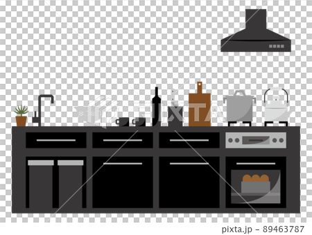 黒いシステムキッチンとレンジフード 89463787