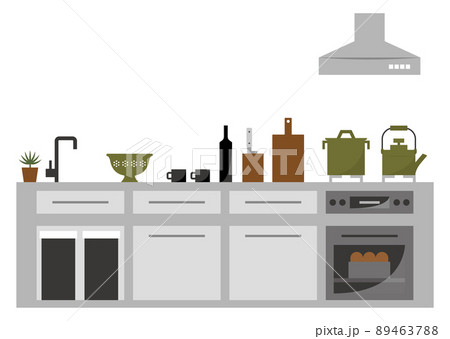 グレーのシステムキッチンとレンジフード 89463788