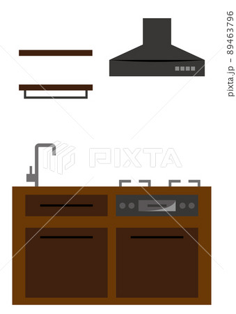 焦茶色のキッチンと換気扇 89463796