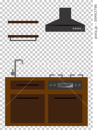 焦茶色のキッチンと換気扇 89463796