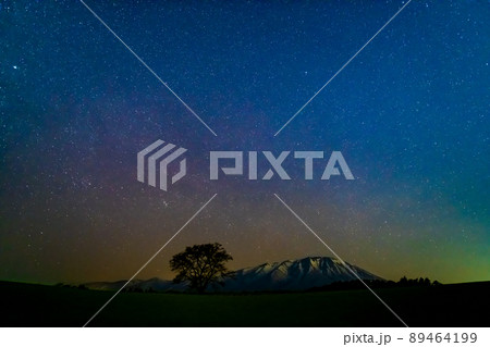 岩手県　小岩井農場の星景　～岩手山と一本桜～ 89464199