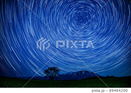 岩手県　小岩井農場の星景（長時間露光）　～岩手山と一本桜～ 89464200