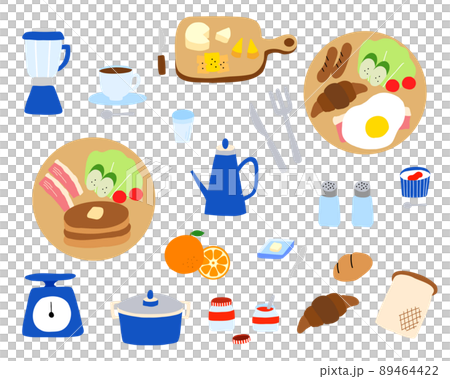 朝食のイラスト素材セット(洋風) 朝食のイラスト素材セット(洋風) 89464422