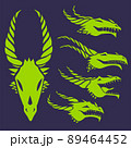dragon face skull set silhouette 89464452