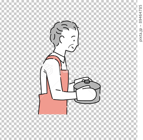 Illustration of an elderly man carrying a pot 89464785