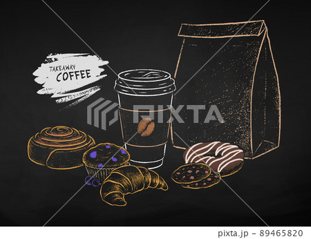 Takeaway Coffee paper cup and baked food 89465820