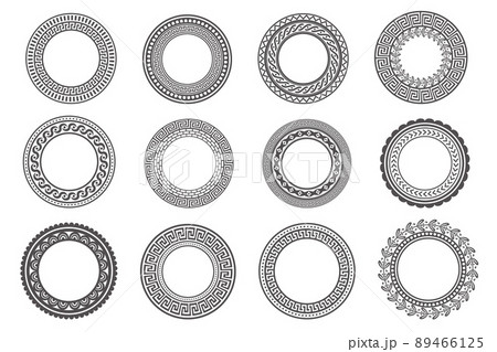 Circle greek frames. Round meander borders. Decoration elements patterns. Vector illustration isolated on white background. 89466125