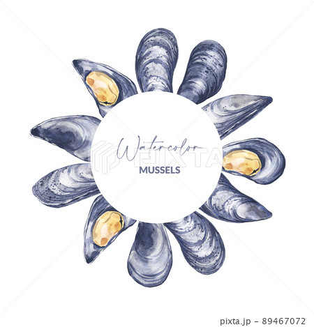 Round design with watercolor mussels 89467072