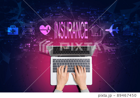 Insurance concept with person using laptop 89467450