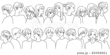 背景が透過した線画の女の子10人男の子10人のセットのイラスト素材