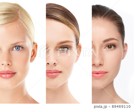 Trifecta of natural beauty. Cropped image of beautiful young women's faces against white background. 89469110
