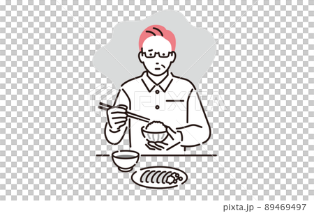 人物 寂しい表情をうかべながら孤食するシニア男性 89469497