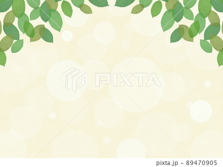 新緑の葉っぱフレーム背景｜手描き水彩風・コピースペースあり 89470905
